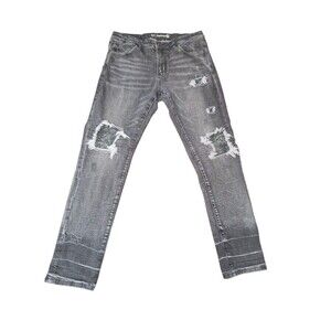 Crysp Denim Mens Ripped Denim Jeans sz 34X32" Grey Moto Distressed